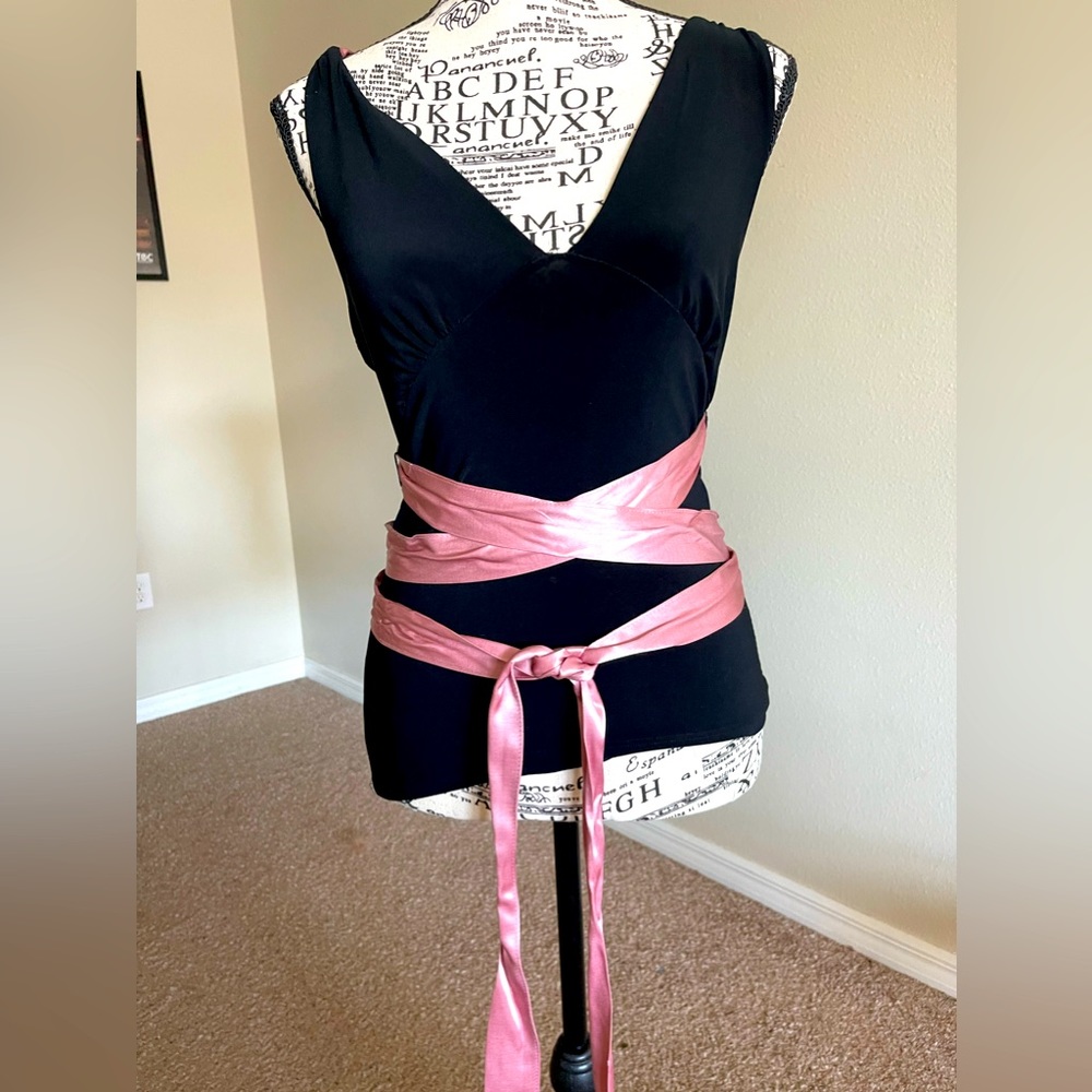 Black Spandex Top with Pink Sash